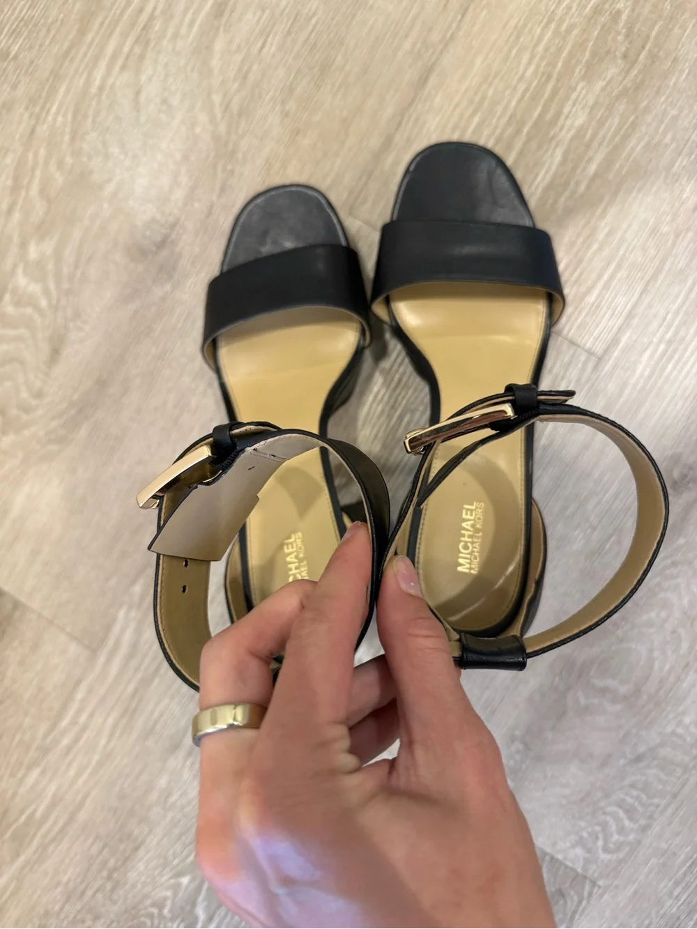 Michael Kors Black Platform Block Heel Sandals with Ankle Strap